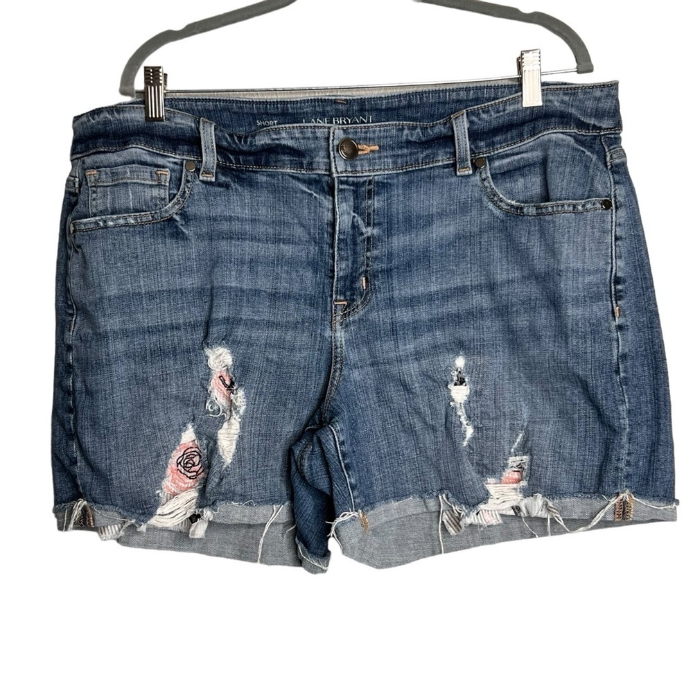 Lane Bryant Distressed Boyfriend Denim Jean Shorts Floral Pocket Plus Size 18